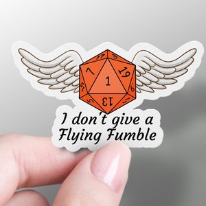 D20 Würfel mit Flügeln, personalisierter RPG-Aufkleber für Gamer, Würfel-Aufkleber Geschenk für Dungeon Master, Flying Fumble Dice