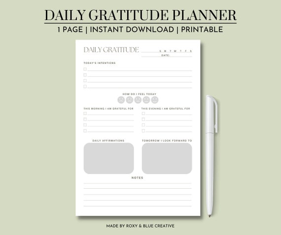 Daily Gratitude Planner Printable Planner Productivity - Etsy