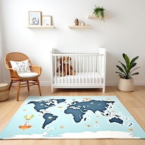 World Map Kids Rug: Educational Play Mat for Nursery & Playroom
