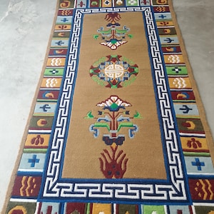 Hand-Knotted Tibetan Wool Rug – Natural Dyed Himalayan Carpet – Bohemian Area Rug – Ethical & Handmade Home Decor – Artisan New Shop Special