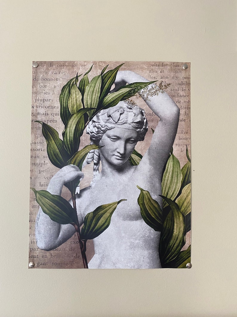 Greek Statue With Vintage Writing and Green Plants Decor Etsy