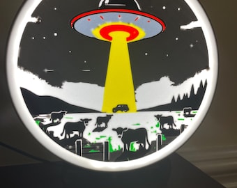 UFO Cow Abduction LED Light: Sci-Fi Alien Decor, Quirky Farm Gift