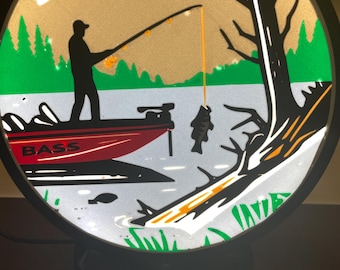 Bass Fishing Light Box, Custom Fisherman Gift for Men, Lake House Decor