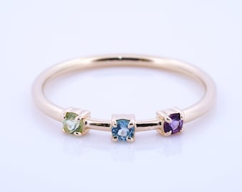 RING GOLD 18K YELLOW precious stones topaz blue amethyst peridot ring gold diamond