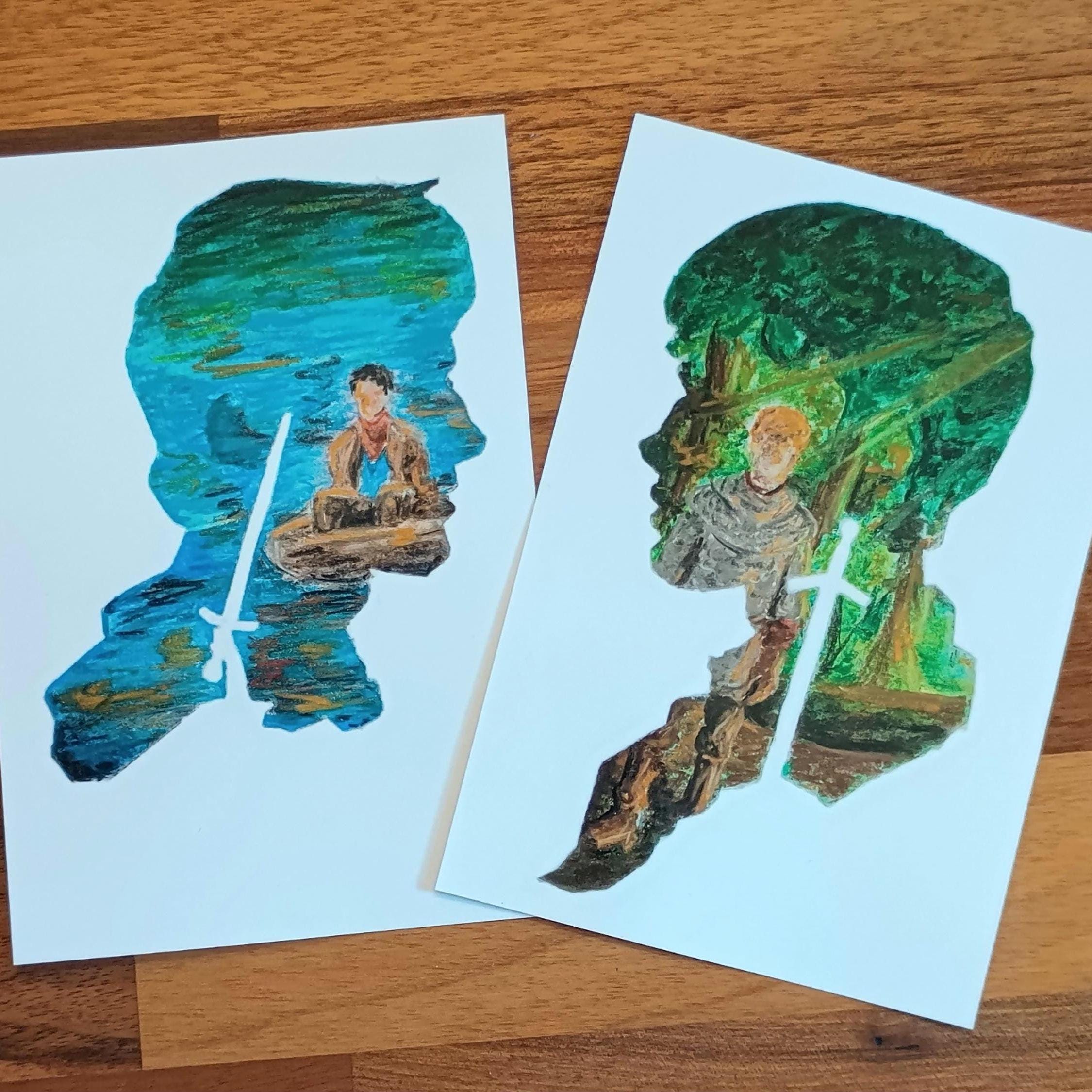 Merlin and Arthur Silhouette Prints | BBC Merlin Excalibur inspired chalk drawings