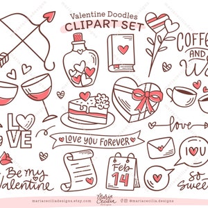 Valentines Day Hearts Love Doodle Clipart PNG, February Digital Planner Clipart, Digital Stamps, Instant Download