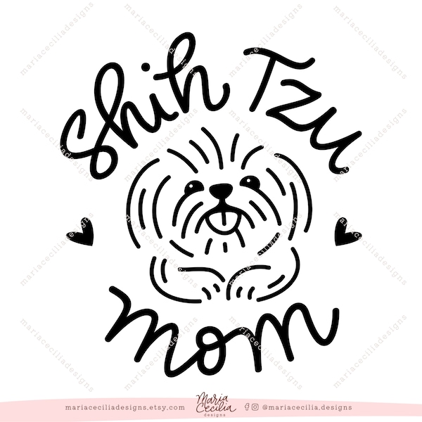 Shih Tzu Mom SVG, Dog Mom Shirt Clipart, ShihTzu Doodle Clipart, Cut file for Cricut, Dog Line-art Illustration, Cute Dog Clipart