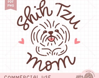 Shih Tzu Mom SVG, Dog Line-art Illustration (Digital Download)