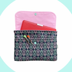 pink and teal flowers, cute kindle cover, bookish gifts for kindles, ereader sleeve with pocket, tablet case, travel accessories for women image 1