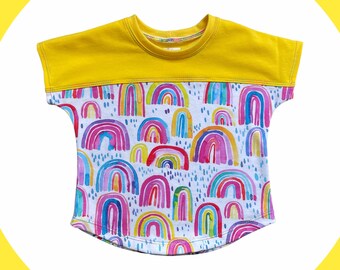 colorful rainbow tshirt yell, toddler girl gifts, cute gifts for girls, toddler tee shirt, dolman tee, cute birthday outfit for toddler girl