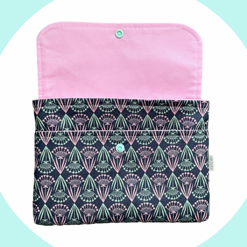 pink and teal flowers, cute kindle cover, bookish gifts for kindles, ereader sleeve with pocket, tablet case, travel accessories for women image 4