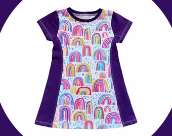 purple rainbow tunic, cute rainbow gifts for little girls, rainbow birthday shirt 5, 5th birthday gift for a girl, tunic tops for girls