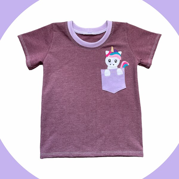 rainbow unicorn shirt for toddler girl, cute pocket tee shirt for kids, unicorn gifts for little girls, 3rd birthday gift for girls, 3t girl