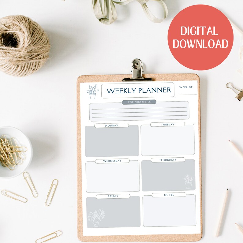 Printable weekly planner with notes section weekly organizer etsy
