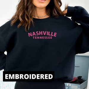 Embroidered Nashville Tennessee Oversized Graphic Crewneck Sweatshirt Country Music Concert State Shirt Cowboy Western Music City Cowgirl