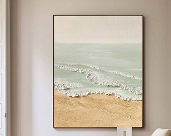 Green wall art brown 3D Textured art Beach textured wall art Green abstract art painting Green abstract Ocean wave painting brown wall art