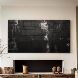 Black and White Abstract Texture Painting: Modern Minimalist Wall Art