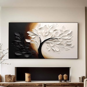 Hand-Painted 3D Tree Mural: Black, White, and Brown Abstract Art