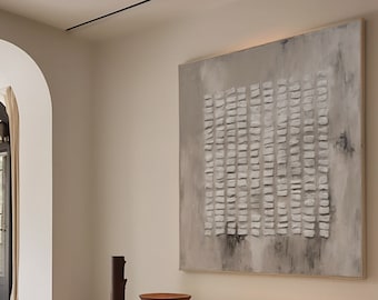 Large 3D Texture Plaster Mural, Light Grey and Beige Wabi-Sabi Style art, Light Grey and Beige Modern Abstract Wall Art Decor,Minimalist Art