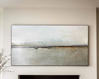 Large Gray Abstract Canvas Painting: Minimalist Nordic Wall Art