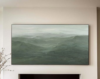 Large Greenabstract Minimalist painting，texture painting Green canvas Mountain peak painting Green Mountain painting ，Scandinavian Art