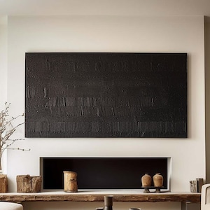 Black Texture Painting Oversized 3D Plaster Painting ，Contemporary Minimalist Painting on Canvas Black Abstract Wall Art Wabi-Sabi Wall Art