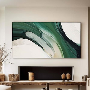 Large green and white abstract painting, green and white minimalist painting, Nordic abstract painting, living room abstract painting, gift