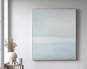 Original Blue Ocean Abstract Oil Painting, Sky and Sea Artwork,Light Blue Ocean Texture Painting,Ocean Canvas Art,Living Room Art,Home Decor
