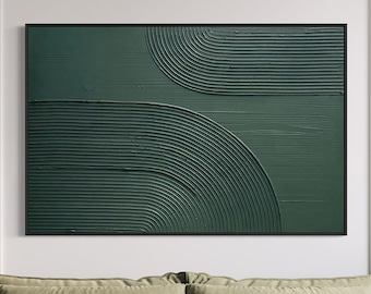Large Green 3D Texture Painting: Nordic Abstract Minimalist Art