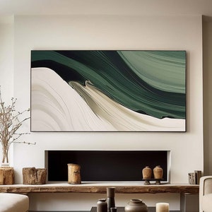 Large green and white abstract minimalist painting, green and white canvas painting, green and white 3D texture painting, Scandinavian art