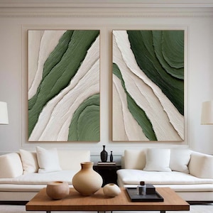 Green and white simple wall art 2 sets of contemporary painting wall decoration 3D art green and white living room very simple painting
