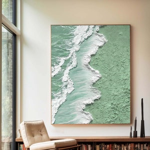 Green Abstract Ocean Wave Painting: 3D Textured Wall Art