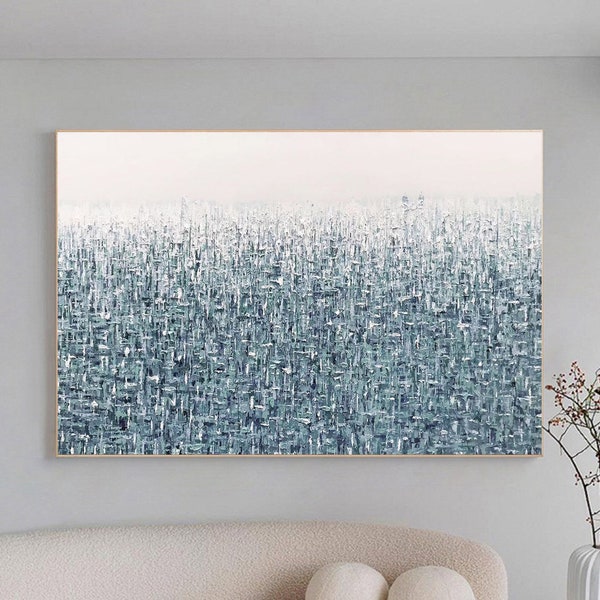 Large Blue and white abstract texture painting，Abstract urban landscape painting，Mirage painting，modern abstract painting Minimalist Art