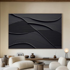 Original schwarze minimalistische Wandkunst, schwarze moderne einfache abstrakte Malerei, schwarze 3D-Texturmalerei, schwarze minimalistische Kunst, schwarze 3D-Kunst