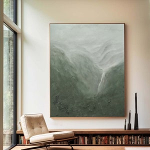 Large Green Black abstract Minimalist painting，texture painting Green Black canvas painting Green abstract art ，Scandinavian Art