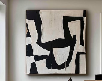 Large black and white textured mural, black and white Wabi-Sabi style art,black and white modern abstract wall art decoration,minimalist art
