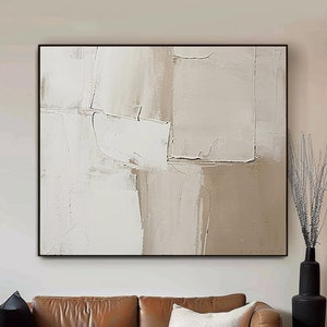 Large minimalist texture mural in beige and light brown, abstract painting in beige and light brown, oil painting in beige and light brown
