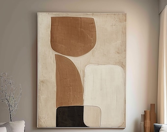 Brown beige and black textured mural, brown beige and black minimalist abstract painting, modern abstract artwork, Scandinavian art