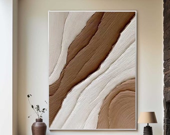 Large 3D Textured Abstract Painting: Nordic Beige & Brown Wall Art