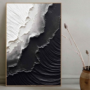 Large Black and White 3D Texture Abstract Painting