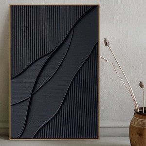 Schwarze 3D-Texturmalerei moderne minimalistische Luxuskunst schwarzes abstraktes Wandbild schwarze Texturmalerei, Wohnzimmer schwarze 3D-Malerei