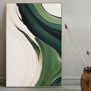 Green & White Abstract Painting: 3D Texture, Nordic Modern Art