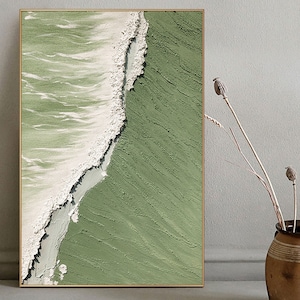Green Ocean Wave Painting: 3D Texture Abstract Seascape Art