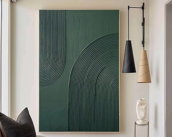 Large Green 3D Texture Painting: Nordic Abstract Minimalist Art