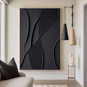 Large Black Minimalist Wall Art , Black 3D Texture Painting , Black Modern Simple Abstract Painting , Black Minimalist Art , Black 3D Art
