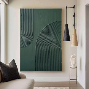 Large Green 3D Texture Painting: Nordic Abstract Minimalist Art