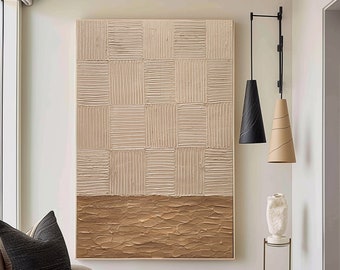 Textured Beige Abstract Painting: 3D Brown Minimalist Art