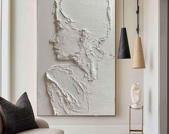 Peinture abstraite de portrait en 3D, peinture blanche, art minimaliste.