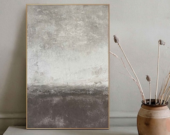Large Abstract Texture Painting: Gray Scandinavian Art Canvas