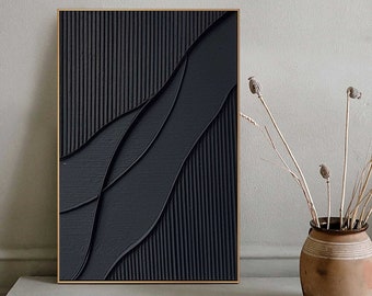 Schwarze 3D-Texturmalerei moderne minimalistische Luxuskunst schwarzes abstraktes Wandbild schwarze Texturmalerei, Wohnzimmer schwarze 3D-Malerei